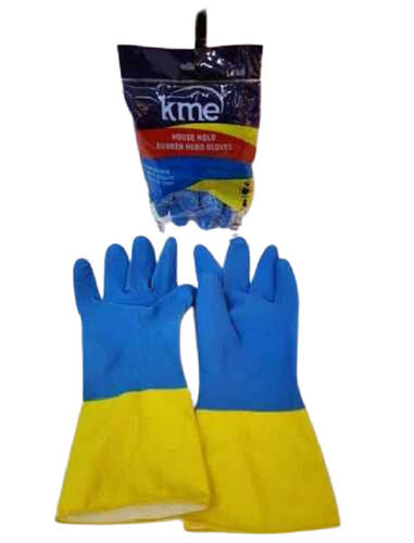 Household Rubber Full Finger Hand Gloves - Heavy (Blue And Yellow)