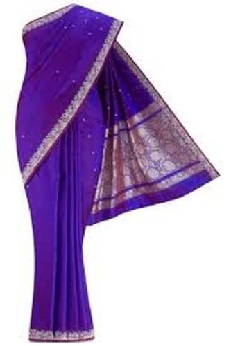 Printed Ladies Purple With Golden Festival Wear Cotton Silk Saree