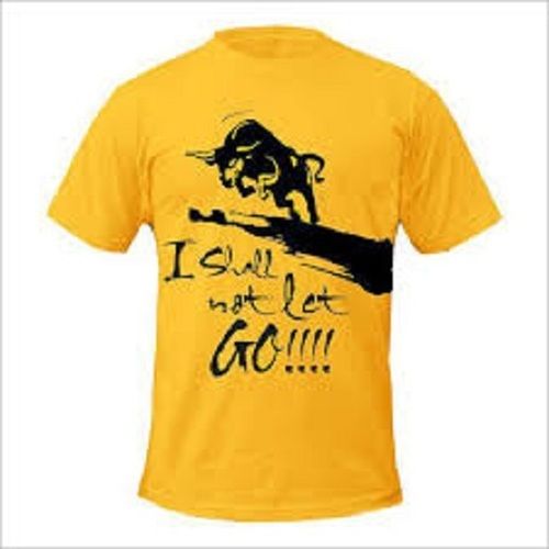 Yellow With Black Men Comfortable Round Neck Printed Short Sleeve Cotton Casual Wear T-Shirt