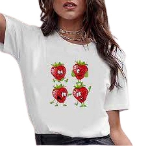 Ladies Round Neck Half Sleeves Casual Wear Regular Fit White Printed Cotton T Shirts - Cotton, XS to XL, White | O-Neck, Short Sleeves, Stylish Design