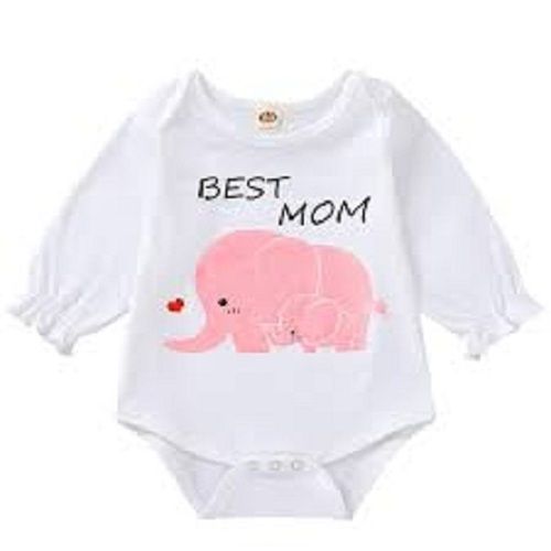 Washable Babies Printed Cotton Round Neck White Top