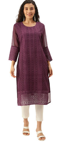 Ladies Modern Casual Wear 3/4th Sleeves Embroidered Georgette Kurti