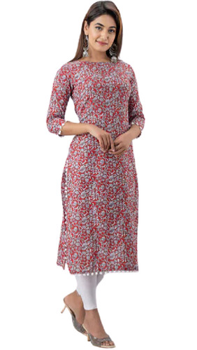 3/4 Sleeves Casual Wear Printed Rayon Kurti For Women Bust Size: 36 Inch (In)
