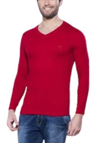 Plain Red Long Sleeve V Neck Cotton Mens Baseball T Shirt Age Group: 18 Above