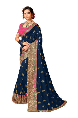 Gray And Pink Cotton Silk Embroidered Party Wear Indian Saree For Ladies