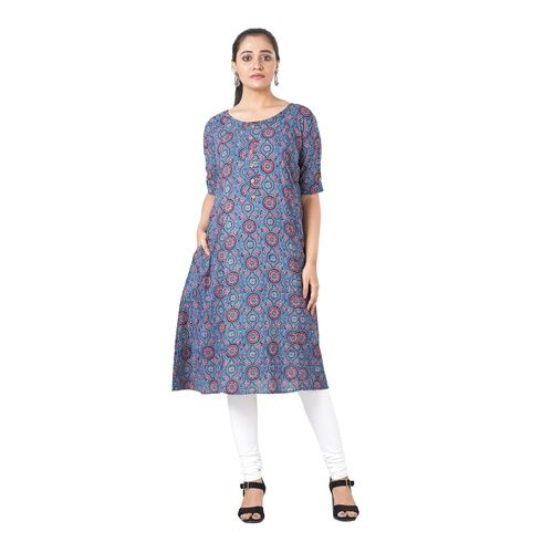 Designer Casual Wear Side Slit Elbow Length Sleeves Cotton Kurtis