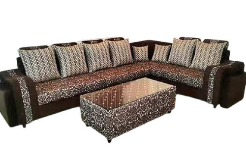 Indian Style Termite Resistant Solid Wooden L Shaped Six Seater Traditional Sofa Set