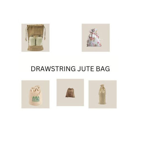 Eco-friendly Reusable Laminated And Printed Jute Pouch Bag With Drawstring