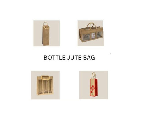उपहार देने के लिए हैंडल के साथ पुन: प्रयोज्य पर्यावरण के अनुकूल बोतल कैरी जूट बैग 