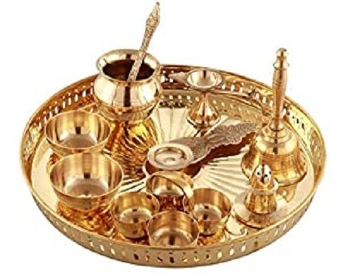 Rust Resistant Polished Finish Attract And Invoke Divine Brass Pooja Thali Set