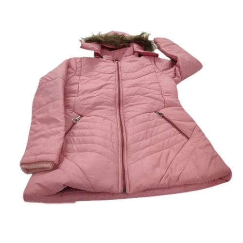 Full Sleeves Type Causal Ladies Pink Warm Jacket