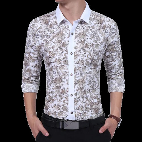 Mens Printed Full Sleeves Casual Wear Cotton Shirt Collar Style: Straight