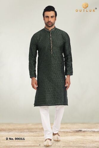 Mens Long Printed Kurta Pajamas