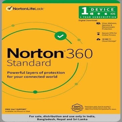 Automatic Norton 360 Standard 1 User 1 Year Total Security Software