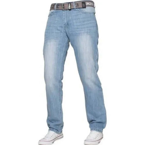 Blue Mens Regular Fit Anti Wrinkle Straight Plain Casual Denim Jeans