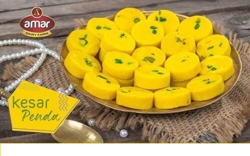 Yellow Color Round Kesar Peda for Sweets