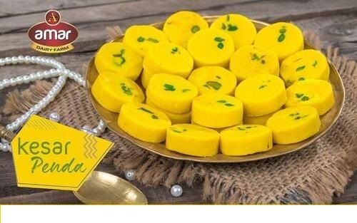 Yellow Color Round Kesar Peda For Sweets