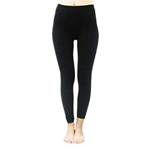 Lubricated Women Knee Length Plain Black Yoga Polyester Leggings