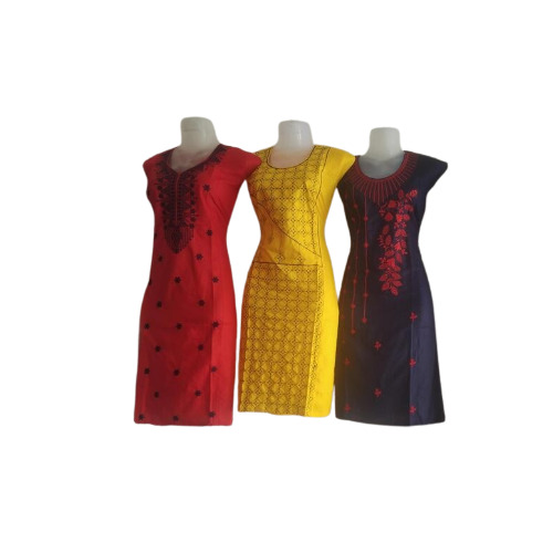 Ladies Short Sleeves Cotton Kurti - 50 GSM, Printed Design in Red, Blue, Yellow | Skin Friendly, Shrink Resistant, Breathable, Easily Washable