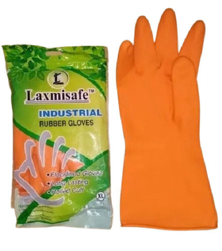 Orange Full Finger Plain 16 Inches Medium Size Water Proof Rubber Gloves 