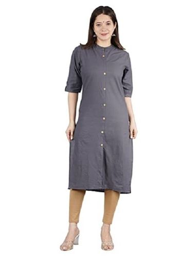 3/4th Sleeves Plain Pattern Pure Cotton Material Ladies Kurtis