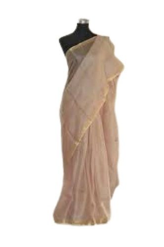 Ladies Plain Formal Wear Light Brown Kota Silk Saree