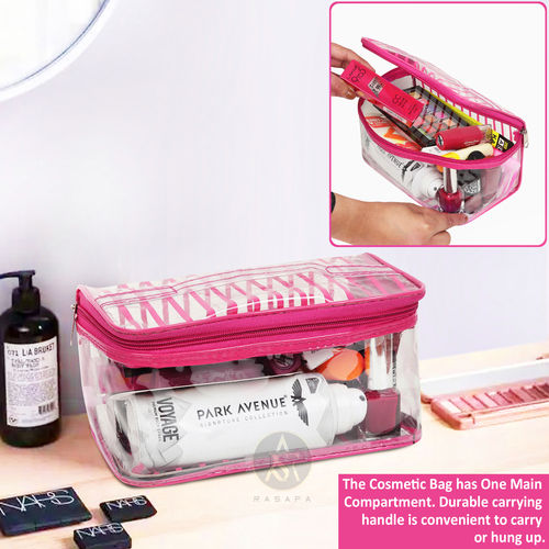 Rasafa Pack Of 3 Printed Cosmetic Bag, Makeup Organizer, Makeup Kit, Storage Case, Transparent Vanity Box