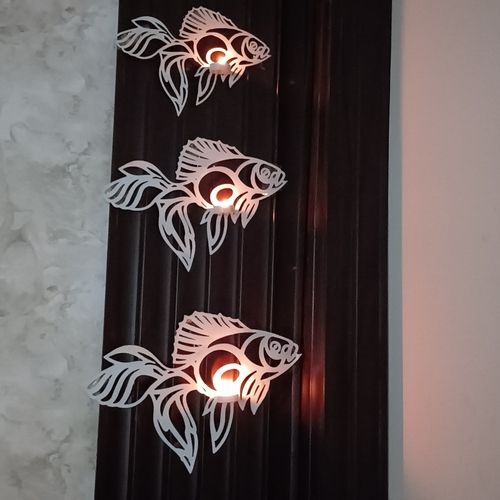Iron Fish Shape Tea Light Holder Wall Art (Set of 3 Pcs)