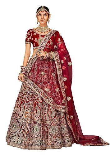 Dark Blue Semi Stitched Embroidered Designer Velvet Lehenga With Blouse Piece And Dupatta