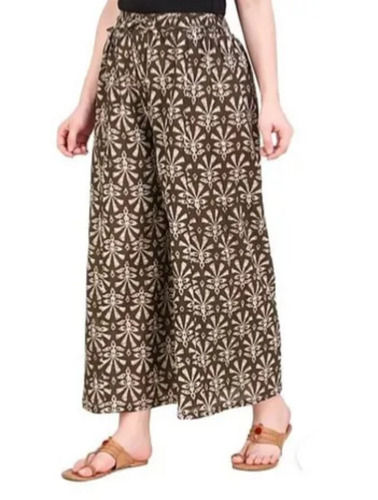 Brown Washable Daily Wear Printed Cotton Palazzo For Women