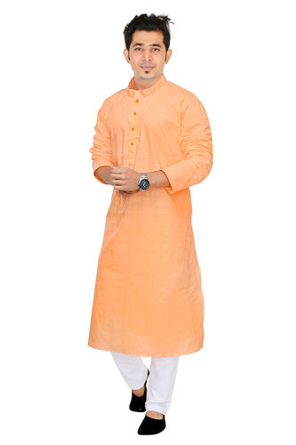 Peach Nfcc Creation Traditional Ethnic Mens Cotton Kurta For Festival And Party