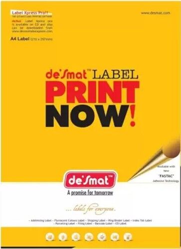 Paper Desmat Woodfree A4 White Adhesive Label Sheet (St21)