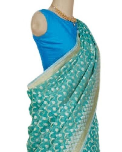 Summer Ladies Traditional Wear Green With White Printed Silk Sarees 