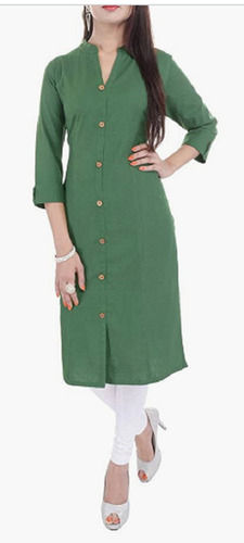 Green Collar Neck Quarter Sleeves Ladies Kurtis