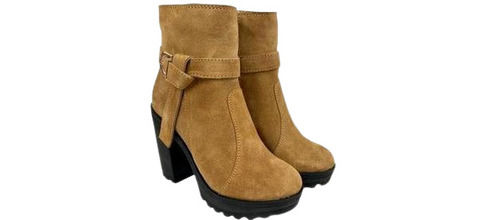 Casual Wear Brown Leather Boots For Ladies