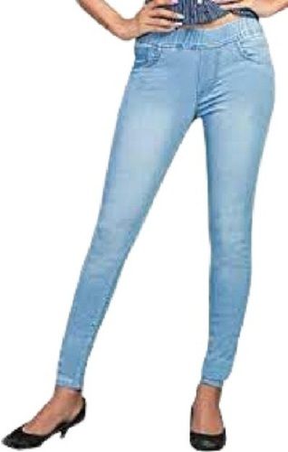 Blue Ladies Denim Material Slim Fit Jeans