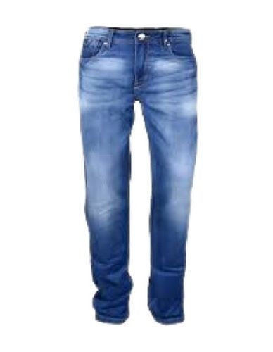 Mens Plain Blue Casual Wear Cotton Regular Fit Jeans Pant