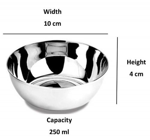 Silver 6 Quantity 250 Ml Hard Strong Polished Round Stainless Steel Bowl Set