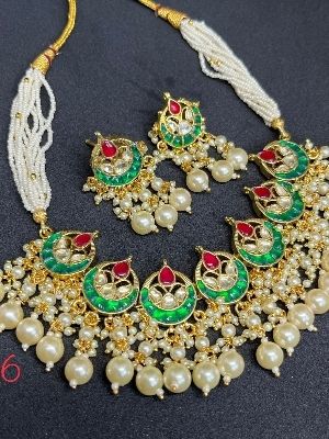 Designer Ahmedabadi Kundan Polki Bridal Necklace With Earring Set