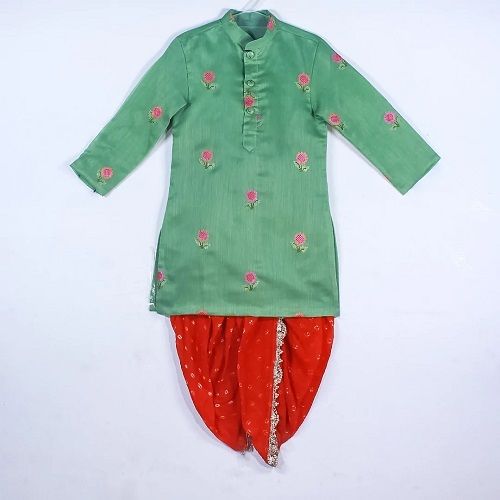 Full Sleeve Embroidered Collared Neck Cotton Dhoti Kurta For Kids Age Group: 2-4