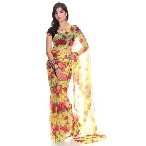 Daily Wear Bollywood Style Comfortable Chiffon Flora Printed Saree For Ladies