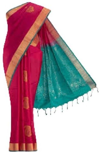 Printed Ladies Pink With Green Party Wear Silk Saree