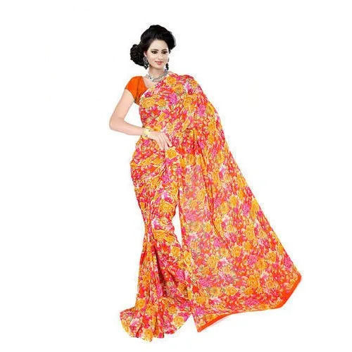 Multi Color Moisture Absorbent Skin Friendly Stylish Bollywood Flora Printed Saree