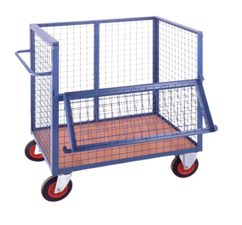 Durable 40X78 Inches Paint Coated Mild Steel Material Handling Trolley With Four Wheels