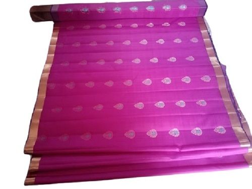 Summer Ladies Printed Pink Festive Wear Silk Cotton Saree