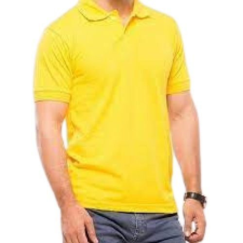 Yellow Mens Polo Neck Short Sleeve Plain Casual Wear Cotton T Shirts