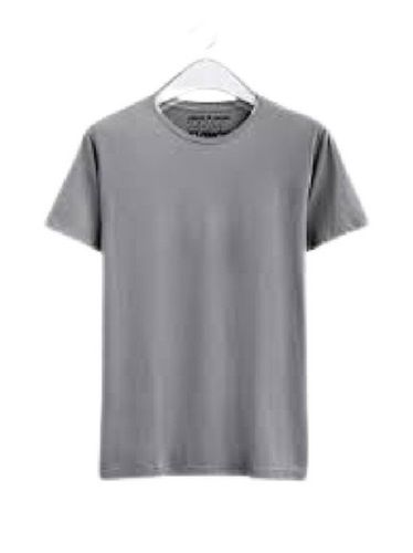 Grey Mens Round Neck Half Sleeve Plain Cotton T Shirts