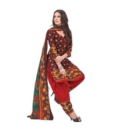 Readymade Printed Cotton Salwar Suit With Dupatta Set