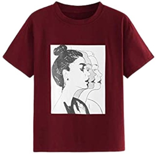 Printed Short Sleeve And Round Neck Cotton T Shirt For Ladies