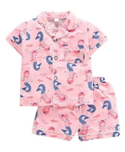 Cartoon Printed Short Sleeve Night Suit Set For Kids